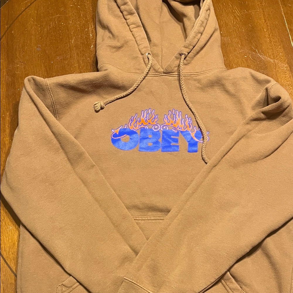 Obey Brown Hoodie with Blue Flame Logo
